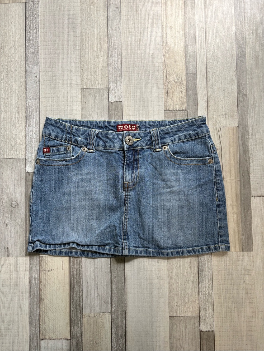Moto Light Blue Denim Mini Skirt